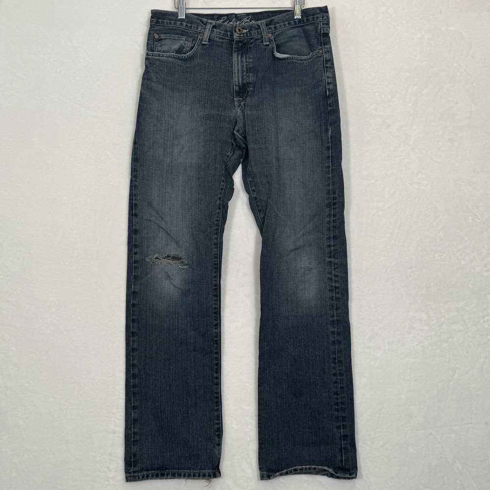 Eddie Bauer Dark Wash Distressed Straight Leg Jeans 33x34